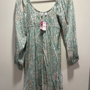 Roxy Green and Pink Leaf Print Dress